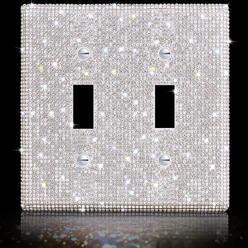 Shiny Rhinestones Wall Plate Cover Light Switch Cover Outlet Covers Wall Plate Cover Light Switch Cover Decorative Bling Light Switch Cover (2-Gang Toggle, Silver)
