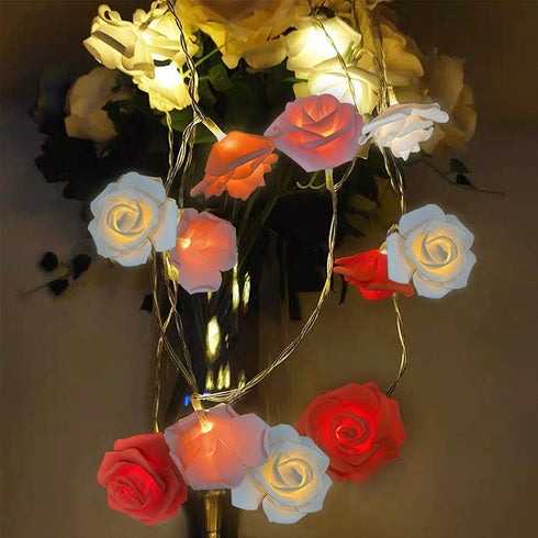 TURNMEON 10Ft 30Led Rose Light Valentines Day Decoration Flower String Lights Red Pink White Rose Battery Power Artificial Flowers Garland Lights Indoor Outdoor Decor Valentines Home Party(Warm White)
