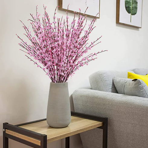 Momkids 10 Pcs 29.5" Long of Artificial Flowers Faux Winter Jasmine Bouquet Fake berries flower for Hotel Banquet Home Office Kitchen Bedroom Wedding Table Accessories DIY Decoration?Pink, 29.5 Inch?