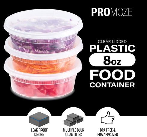 Plastic Deli Food Storage Containers With Leak-Proof Lids (48 Pack, 8 Oz) | Microwaveable Airtight Container For Soups, Snacks, Meal Prep, Salad, Ice Cream | BPA-Free Kitchen & Restaurant Supplies