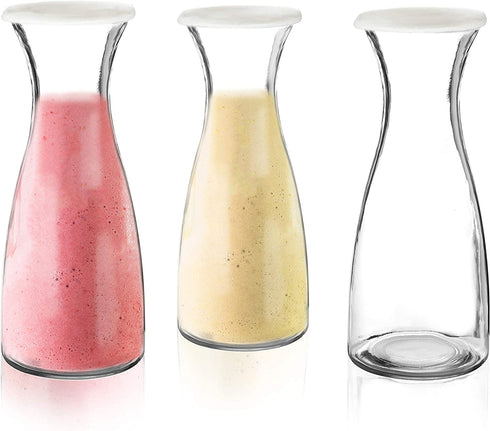 3-Piece Glass Carafe Set 1 Liter Pitchers for Party 10 Inch Tall Jugs Water or Milk Bottles