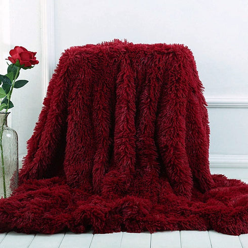MYRU Plush Super Soft Blanket Bedding Sofa Cover Furry Fuzzy Fur Warm Throw Qulit Cozy Couch Blanket for Winter (51"x 63", Wine Burgundy Red)