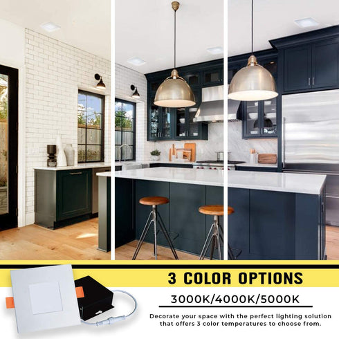 Krieger LED Recessed Ceiling Light Fixture, 4 Inch Ultra-Thin Square with Rounded Back, 3 Color Temperature Options, Dimmable, 750 Lumen, 9 Watt (60W Equivalent), Quick Install - ETL and ES Certified