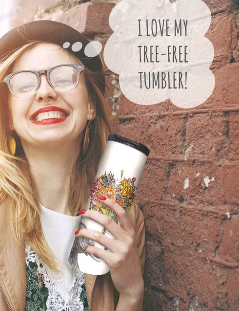 Tree-Free Greetings Barista Stainless Steel Tumbler, Vacuum Insulated Travel Cup, 17 oz, Hand Drawn Trees
