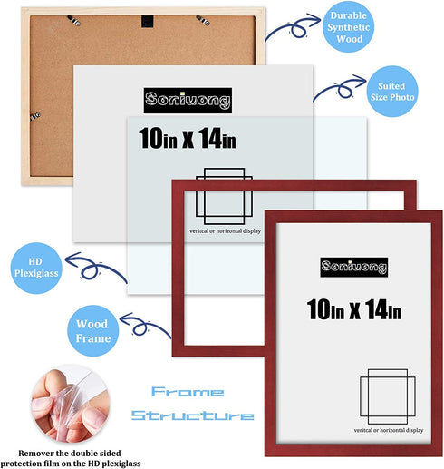 10x14 inch Wood Picture Frames for Wall Hanging,Diamond Painting Frames Rectangle Baby Scan Picture Frame for Family Walls Decoration,Anniversary,Wedding,Christmas,Halloween,Shower,Certificate (Red)
