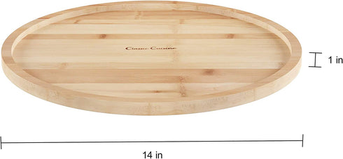 Lazy Susan All-Natural Bamboo Round Single Tier Turntable Kitchen, Pantry and Vanity Organizer and Display with 14 Inch Diameter by Classic Cuisine