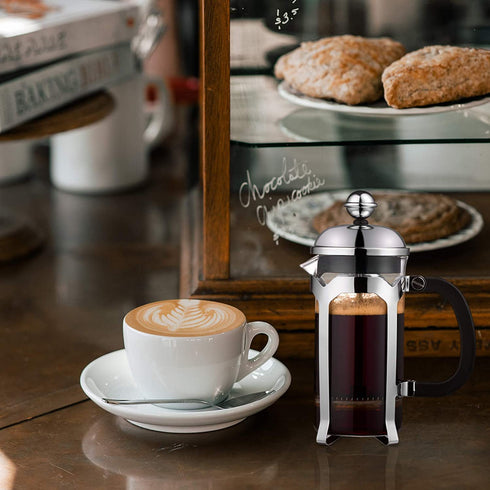 EAXCK 12oz French Press Coffee Maker, 304 Stainless Steel Coffee Press 4 Level Filtration System, Heat Resistant Thickened Borosilicate Glass, Durable Easy Clean,100% BPA Free, Suitable for Single Use