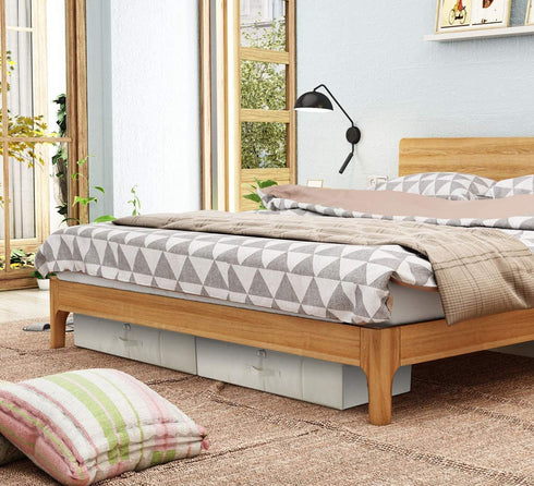 iwill CREATE PRO Underbed Storage Cube with Lid, Underbed Shoe Organizer Basket, Garment Storage Boxes, Beige