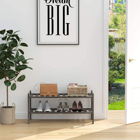 Dranixly Bamboo 2-Tier Shoe Rack Stackable Shoe Shelf Storage Organizer for Entryway, Hallway and Closet, 27.2"x11"x13.2" (Mocha)