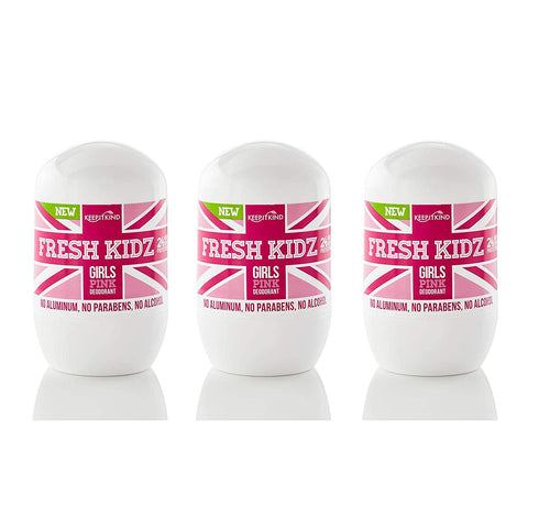 Keep it Kind Fresh Kidz Natural Roll On Deodorant 24 Hour Protection for Kids & Teens - Girls "Pink" 1.86 fl.oz. (3 Pack)