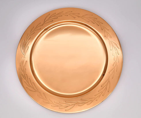 Alchemade Copper Charger Plate With Etched Floral Bontanical Design - 13" Single Charger Plate Serving Tray Platter For Thanksgiving, Christmas, Holidays, Weddings, Parties, Events Or Home D©cor
