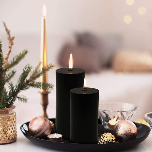 Amusaer Black Pillar Candles 2x3 Inch 12 Packs Unscented Pillar Candles Dripless Soy Candles for Home, Halloween, Party