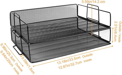 DUOFIRE Paper Organizer for Desk 2 Tier Letter Tray, Paper Tray Organizer Letter Tray Mesh Office Desk Organizers and Accessories for School Home Office Supplies