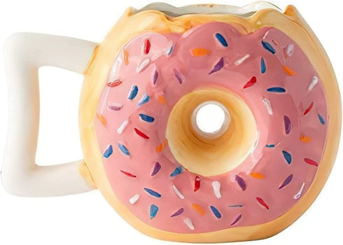 Ceramic Donut Mug - Delicious Pink Glaze Doughnut with Sprinkles - Funny "MMM... Donuts!" Quote - Best Cup For Coffee, Tea, Hot Chocolate and More - Large 14 oz - Funny Coffee Mug Gift - Pink