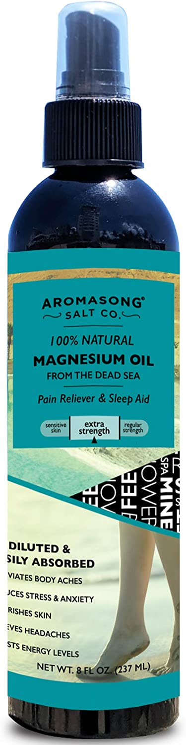 Aromasong Extra Strength Ultra Pure Magnesium Oil Spray (23mg Magnesium in Each Spray) 8 Oz, Known to be Used for Headache, Muscle Cramps, Restless Legs - Natural Calming for Sleeping Well