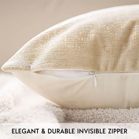 Phantoscope Pack of 2 Sparkling Velvet Decorative Throw Pillow Covers Soft Gold Glitter Square Cushion Cover Pillowcase for Couch Bed and Chair, Beige, 18 x 18 inches, 45 x 45 cm