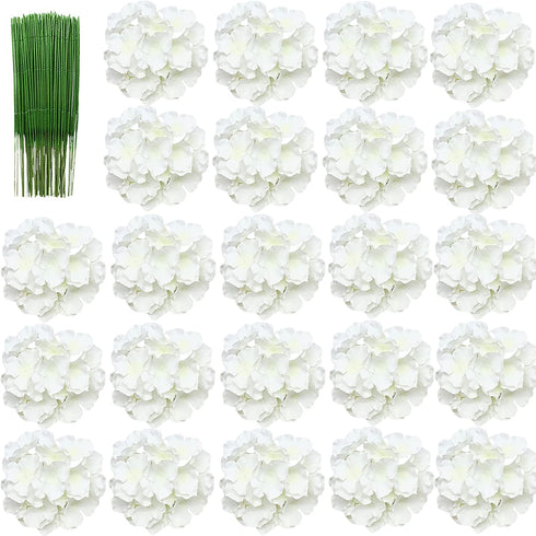 FagusHome 8 inch Big Silk Hydrangea Heads Artificial Flowers Heads with Stems 25 Pcs Fake Hydrangea Flowers for D©cor