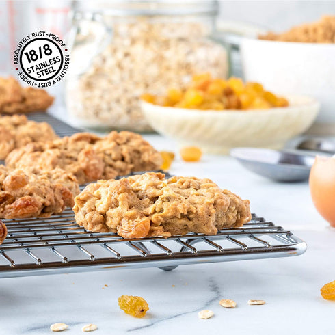 18/8 Stainless Steel, Cooling Rack for Baking with Lifting Handle, 8.5€?x 12€? Baking Rack, Oven and Dishwasher Safe, Wire Rack for Cooking, Roasting, Grilling, Fits Quarter Sheet Pan