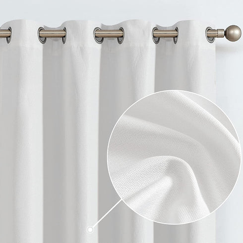 jinchan Linen Texture Curtains Light Reducing Grommet Top Drapes for Bedroom Living Room Window 2 Panels 95 Inches Length White