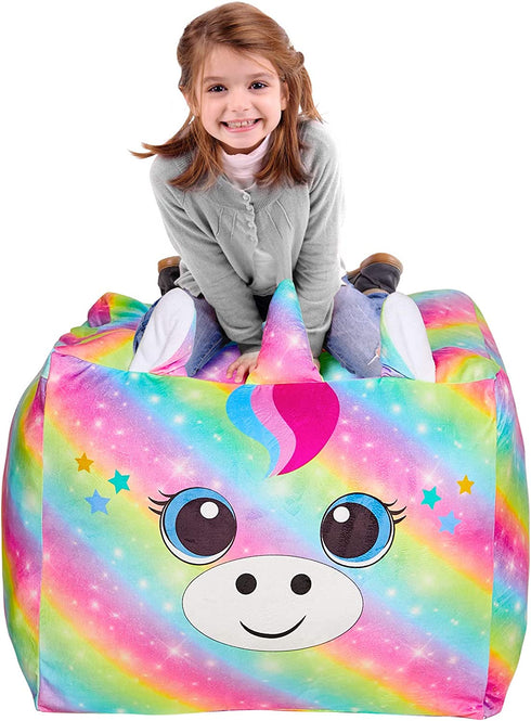 MHJY Unicorn Bean Bag Stuffed Animal Storage Beanbag Chair Cover for Kids Plush Toys Blankets Storage Bag (No Beans)
