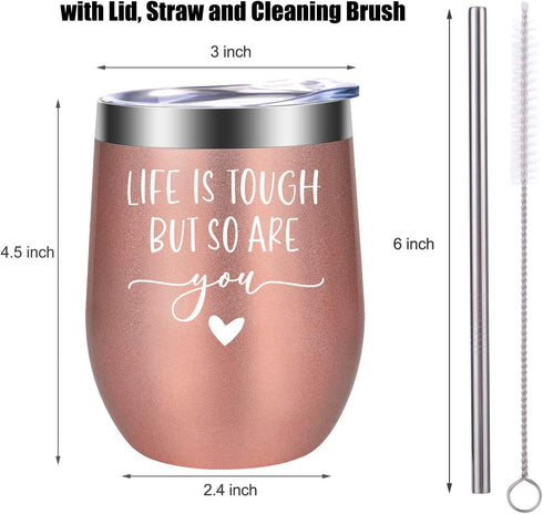 Inspirational Gifts for Women - Christmas, Motivational, Cheer Up, Cancer, Get Well Soon Gifts for Women, Friends - Sympathy Thinking of You Gift - Life is Tough but so are You - LEADO Wine Tumbler