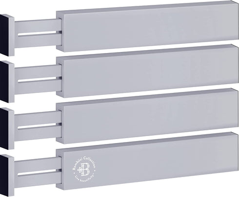 Adjustable Bamboo Drawer Divider Organizer - Fits Large Drawers Sized 17.5" Upto 22"- Expandable Kitchen Drawer Organizer Separators for Utensils, Dresser, Clothes, Bedroom, Bathroom 4-Pack, Gray