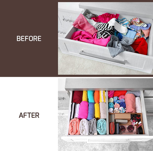 Adjustable Bamboo Drawer Divider Organizer - Fits Large Drawers Sized 17.5" Upto 22"- Expandable Kitchen Drawer Organizer Separators for Utensils, Dresser, Clothes, Bedroom, Bathroom 4-Pack, Gray