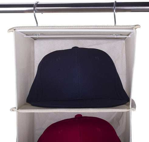GRANDAN Version 2.0 Hanging Hat Rack for Closet, 10 Shelf Hanging Closet Hats Organizer Storage for Baseball Caps, Hanging Baseball Hat Holder, Caps Hanger for Closet with Stainless Metal Hook (Beige)