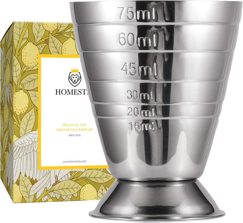 Homestia Measuring Cup Cocktail Jigger Stainless Steel Graduated Cup for Liquid or Dry Mini Espresso Shot Glass Up to 2.5oz, 5Tbsp, 75ml, Silver