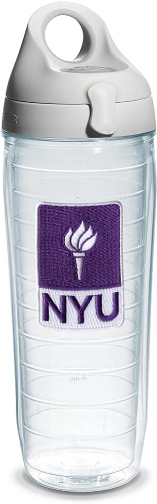Tervis New York University Emblem Individual Water Bottle with Gray lid, 24 oz, Clear