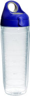 Tervis Made in USA Double Walled Clear & Colorful 24oz Water Bottle Insulated Tumbler Cup Keeps Drinks Cold & Hot, 24oz Water Bottle, Blue Lid
