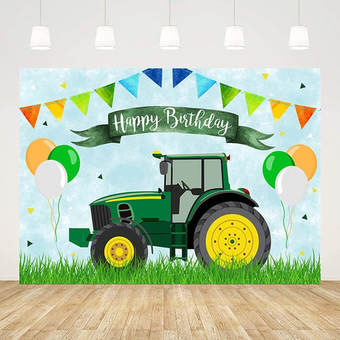 ABLIN 7x5ft Tractor Birthday Backdrop for Boy Green Grass Tractor Photography Background Farm Happy 1st Birthday Party Decorations Photo Shoot Props Cake Table Banner
