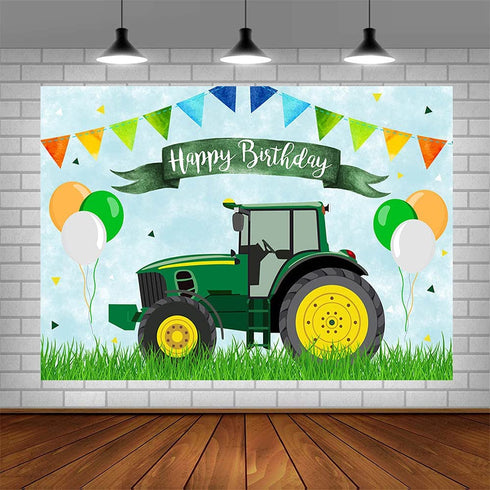 ABLIN 7x5ft Tractor Birthday Backdrop for Boy Green Grass Tractor Photography Background Farm Happy 1st Birthday Party Decorations Photo Shoot Props Cake Table Banner