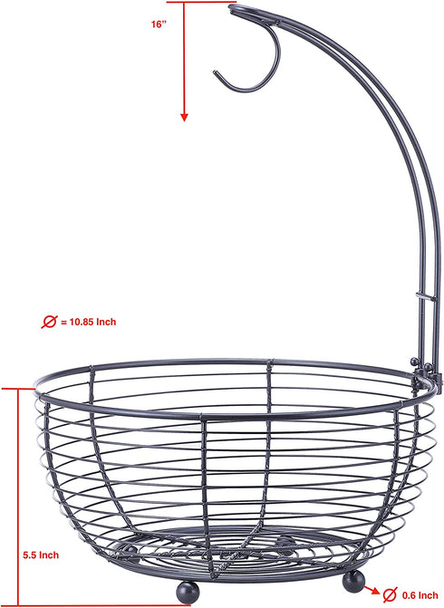 SunnyPoint Tabletop Wire Fruit Basket Bowl Stand with Banana Hanger