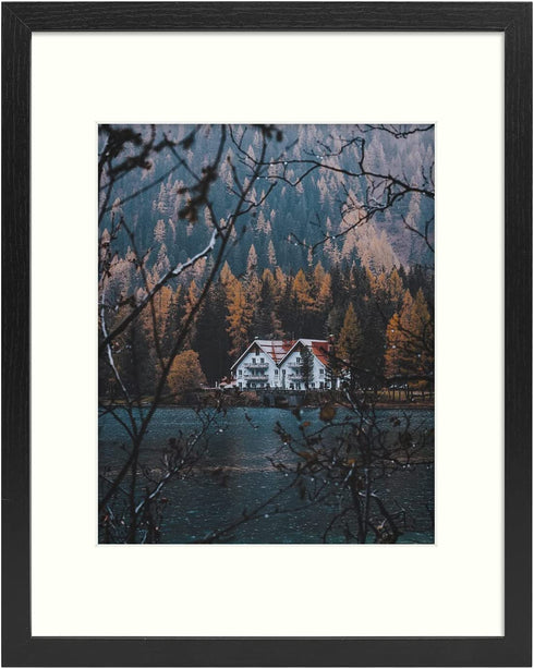 Frametory, 11x14 Frame for 8x10 Photo Smooth Wood Grain Finish Frame with Ivory Mat for Photo - Includes Sawtooth Hangers and Real Glass - Landscape/Portrait, Wall Display (Black, 1 Pack)