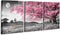 Tree with Pink Leaves Wall Art Paintings on Black and White Canvas Tree of Life Night Landscape Picture for Living Room Bedroom Wall Decor Stretched and Framed Ready to Hang 12x16 inch