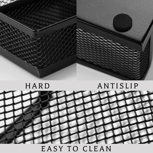 Ludato 2 Pieces Mesh Pen Holder Desk Organizers?3 Compartments Black Mesh Pencil Holder for Desk Gifts for Husband