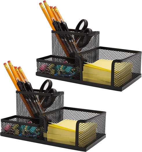 Ludato 2 Pieces Mesh Pen Holder Desk Organizers?3 Compartments Black Mesh Pencil Holder for Desk Gifts for Husband