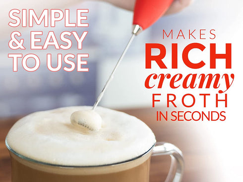 Zulay Original Milk Frother Handheld Foam Maker for Lattes - Whisk Drink Mixer for Coffee, Mini Foamer for Cappuccino, Frappe, Matcha, Hot Chocolate by Milk Boss (Ruby Red)