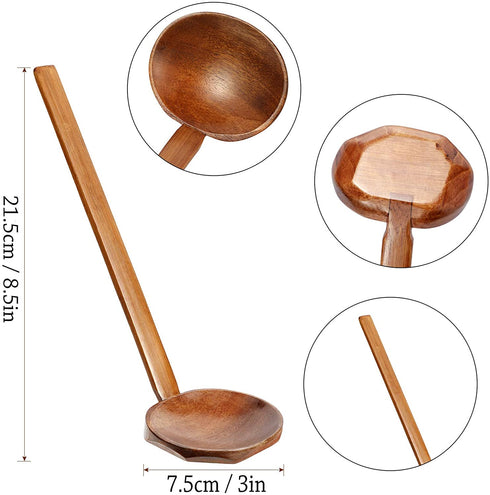 ORYOUGO 6 Pieces Handcrafted Wooden Ramen Soup Spoon with Long Handle Home Tableware Kitchen Utensils, 8.5in