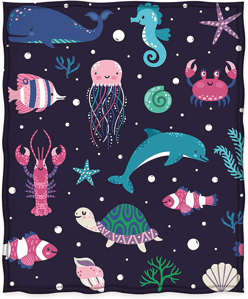Jekeno Ocean Animal Blanket Smooth Soft Starfish Shark Turtle Print Blanket Kid Baby for Sofa Chair Bed Office Travelling Camping 50"x60"