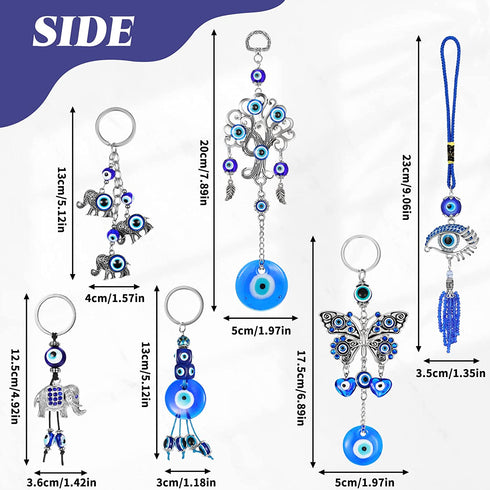 6 Pieces Lucky Evil Eye Car Hanging Ornament Blue Evil Eye with Butterfly Hanging Decoration Turkish Evil Eye with Elephant Amulet Life Tree Amulet Evil Eye Hanging Ornament for Car Home Protection