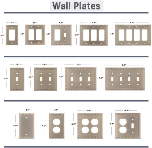 SleekLighting Toggle Wall plates | Decorative Zinc Cast Satin Nickel Finish | Electric Switch Covers| Style: 1 Gang Toggle (4 Pack)