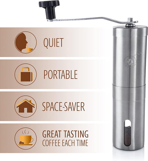 Coffee Bean Grinder Manual - Handheld Coffee Grinder Stainless Steel - Manual Coffee Grinder Burr Rany & Chel - Great for Travel and Camping
