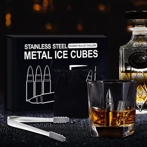 Whiskey Stones Set Gifts for Men-6 Pcs Stainless Steel Whiskey Ice Cubes with Luxury Gift Box,Valentines Day Gifts for Him,Unique Gifts for Boyfriend Dad Husband on Christmas & Fathers Day & Birthday