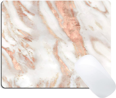 Wknoon Abstract Marble Marbled Large Gaming Mouse Pad Custom, Chic Elegant White and Rose Gold Marble Mouse Pads