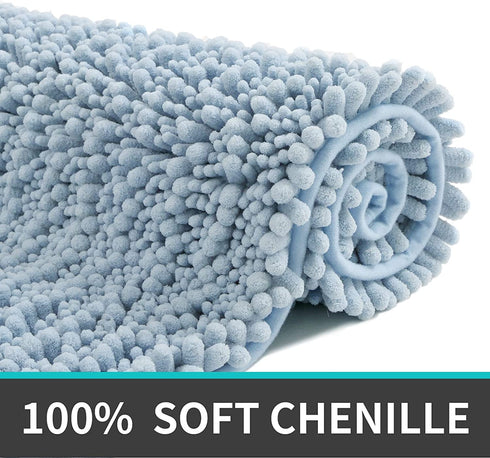 DEXI Bath Mat Bathroom Rug Non Slip Absorbent and Soft Floor Mats Washable Chenille for Bathtub Toilet Shower Room Entryway,20"x32"Light Blue