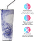 Stainless Steel Vacuum Insulated Tumbler - THILY Travel Mug 26 oz Coffee Cup with 2 Lids and Straws, Splash Proof, Keep Ice Drinks Cold, Blue Marble