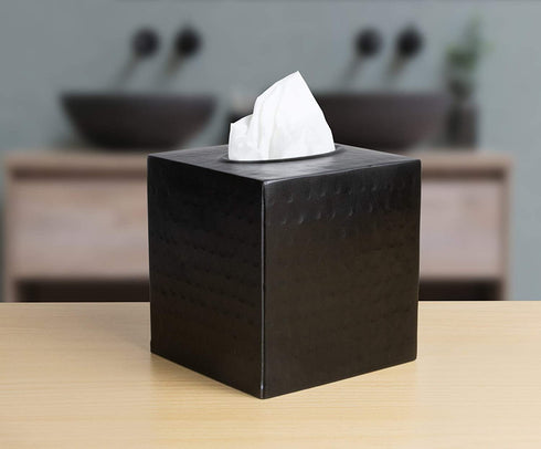 Monarch Abode Monarch Hand Hammered Metal Tissue Box Cover, Matte Black