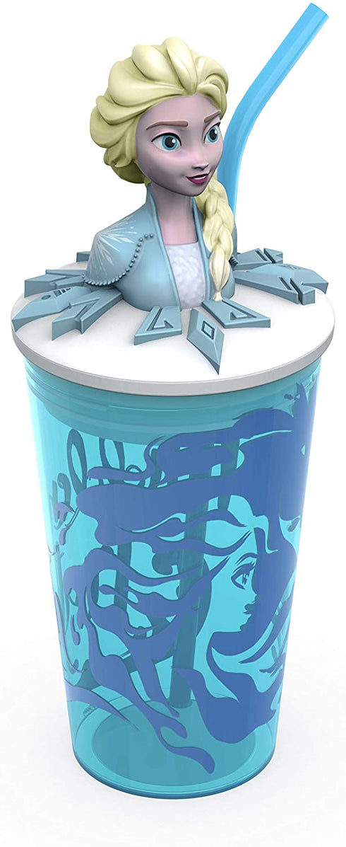 Zak Designs Disney Frozen 2 - Funtastic Tumbler Set with Straw and Unique 3D Character on Lid, Screw-On Lid with Durable Straw Keeps Liquids In (Elsa & Anna, 15 oz, BPA-Free, 2pc Set)